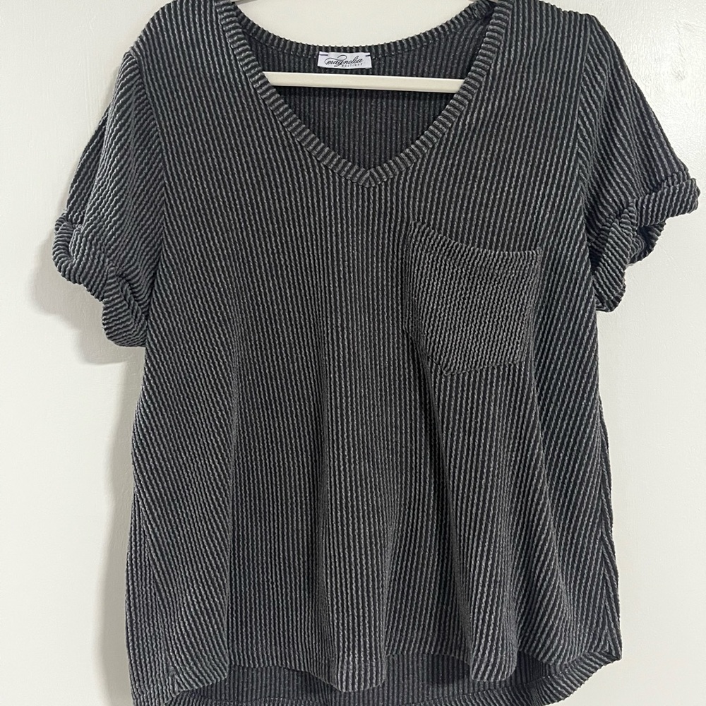 Magnolia Women's Gray Textured V-Neck Tee